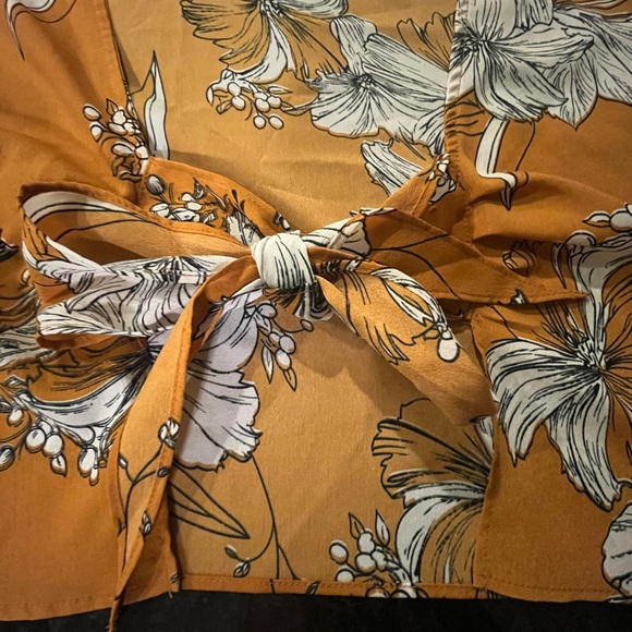Madeline Mustard Floral Tie-Front Blouse - Picture 3 of 3